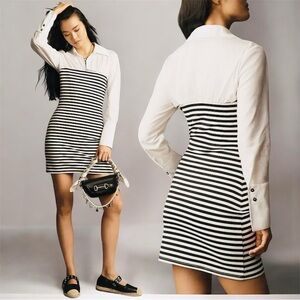 Anthropologie Maeve Fitted Twofer Mini Dress Black and White Small